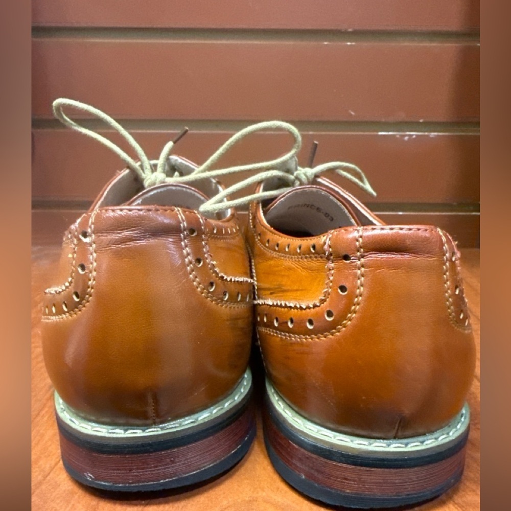 BRUNO MARKS Men's Cognac Leather Brogue Derby Shoes - Picture 4 of 6